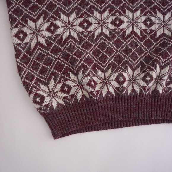 Vintage '90s Impulse Maroon White Snowflake Argyle Knit Crewneck Sweater Large - Picture 7 of 9